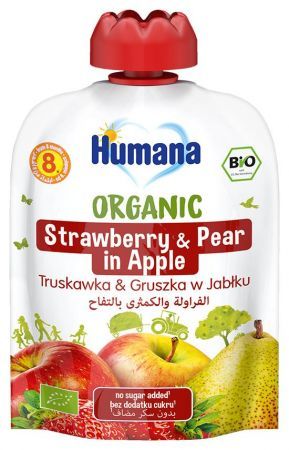 Humana 100% Organic Mus Jabłko & Gruszka  & Truskawki 8 m+